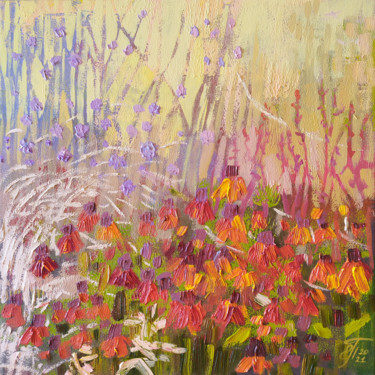 Painting titled "Sunlit Flowers" by Ekaterina Prisich, Original Artwork, Oil