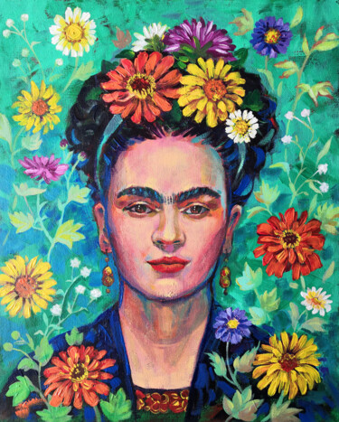 Pintura intitulada "Frida Kahlo surroun…" por Ekaterina Prisich, Obras de arte originais, Acrílico