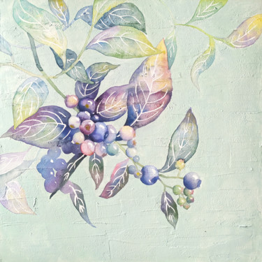 Ζωγραφική με τίτλο "Blueberry Branch" από Ekaterina Prisich, Αυθεντικά έργα τέχνης, Ακουαρέλα