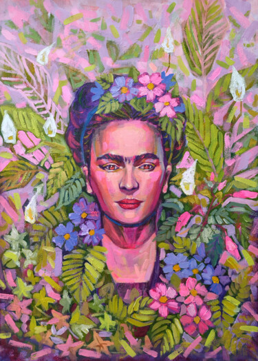 Painting titled "Frida Kahlo in flor…" by Ekaterina Prisich, Original Artwork, Acrylic