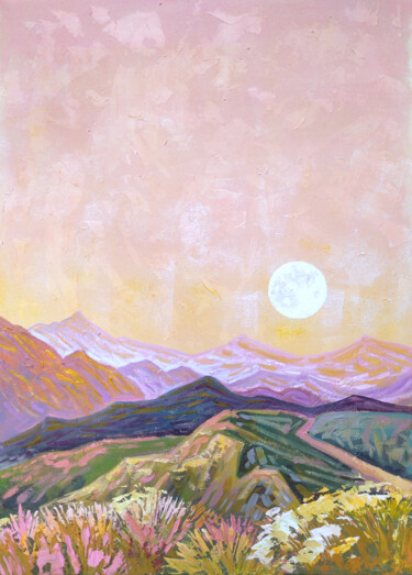 Painting titled "Moon Hills" by Ekaterina Prisich, Original Artwork, Acrylic