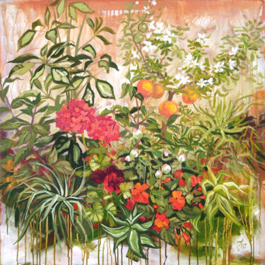 Painting titled "Tropical Garden" by Ekaterina Prisich, Original Artwork, Acrylic