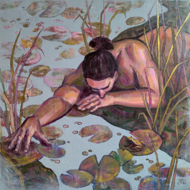 Painting titled "Man and water lily…" by Ekaterina Prisich, Original Artwork, Acrylic