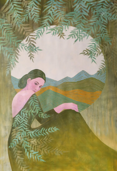 Peinture intitulée "Green Hills" par Ekaterina Prisich, Œuvre d'art originale, Acrylique