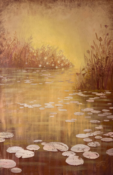 Malerei mit dem Titel "Brown Water Lily Po…" von Ekaterina Prisich, Original-Kunstwerk, Acryl