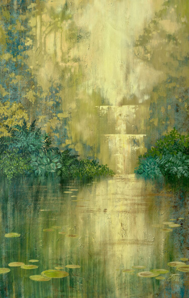 Painting titled "GREEN POND BY THE W…" by Ekaterina Prisich, Original Artwork, Acrylic