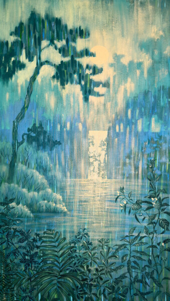 Painting titled "Moon Waterfall" by Ekaterina Prisich, Original Artwork, Acrylic