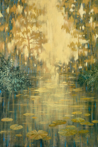 Pintura intitulada "FOREST POND UNDER G…" por Ekaterina Prisich, Obras de arte originais, Acrílico