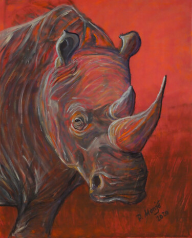 Malerei mit dem Titel "Nashorn" von Priska Heri Monjé, Original-Kunstwerk, Acryl