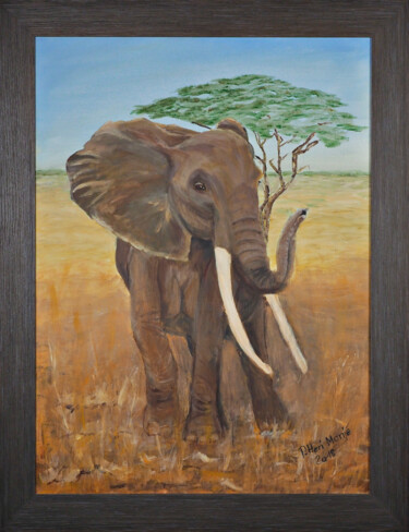 Malerei mit dem Titel "Elefant" von Priska Heri Monjé, Original-Kunstwerk, Acryl
