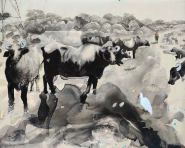 Painting titled "" Buffalos"" by Pritam Priyalochan, Original Artwork, Acrylic