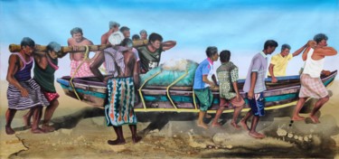 Malarstwo zatytułowany „Boat to Pull” autorstwa Pritam Priyalochan, Oryginalna praca, Akryl