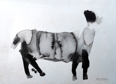 Картина под названием "Goat" - Pritam Priyalochan, Подлинное произведение искусства, Чернила