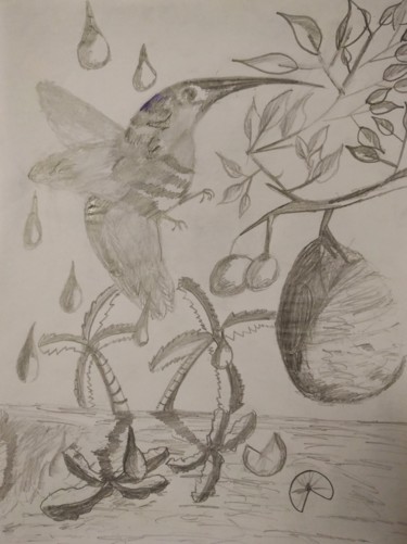 Dessin intitulée "Life with birds" par Priam, Œuvre d'art originale