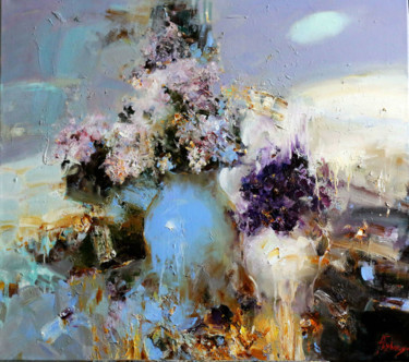Painting titled "Lilacs and Violets" by Angelika Privalikhina, Original Artwork, Oil