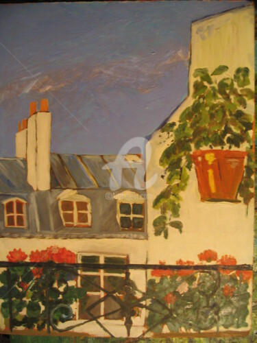 Peinture intitulée "toit parisien" par Michel Privé, Œuvre d'art originale, Huile