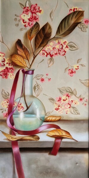 Pintura intitulada "Magenta Ribbon" por Priyanka Singh, Obras de arte originais, Óleo