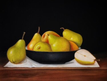 Schilderij getiteld "Bowl of pears" door Priyanka Singh, Origineel Kunstwerk, Olie