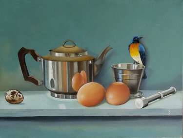 Peinture intitulée "Bird & Eggs" par Priyanka Singh, Œuvre d'art originale, Huile
