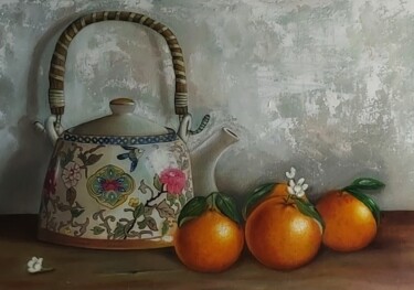 Картина под названием "Tea & Tangerine" - Priyanka Singh, Подлинное произведение искусства, Масло