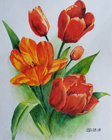 Картина под названием "Spring bouquet" - Valentina Procenko, Подлинное произведение искусства, Акварель