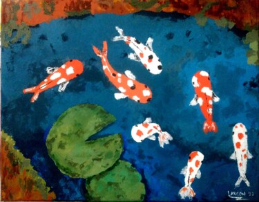 Painting titled "koi fish pond" by Procxel, Original Artwork, Acrylic