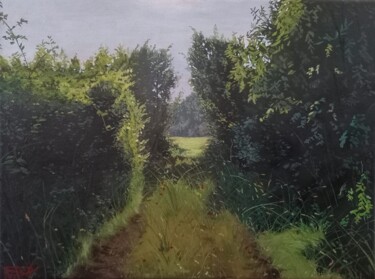 Painting titled "Way to the field" by Prokaj Dávid, Original Artwork, Oil
