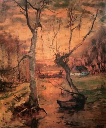 Painting titled "Morning view at the…" by Prokaj Dávid, Original Artwork, Oil