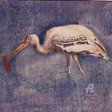 Картина под названием "painted stork" - Prodip Kumar Sengupta, Подлинное произведение искусства, Акварель