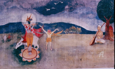 Pittura intitolato "Sur Malhar" da Prodip Kumar Sengupta, Opera d'arte originale, Acquarello