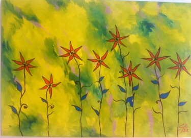 제목이 "flores"인 미술작품 Alejandro Gil로, 원작, 아크릴 나무 들것 프레임에 장착됨