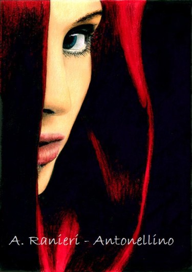 Disegno intitolato "sguardo-intenso.jpg" da Antonellino, Opera d'arte originale, Matite colorate