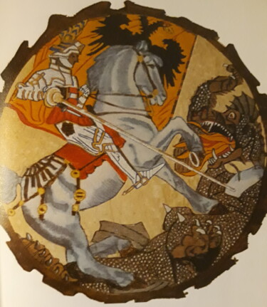 Printmaking titled "St George" by Mary Sargent, Original Artwork, Wood