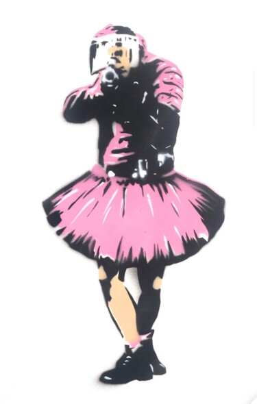 Dessin intitulée "Pink cop" par Canned, Œuvre d'art originale, Pochoir