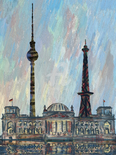 Digitale Kunst mit dem Titel "Berlin - Monumente" von Horst Rosenberger, Original-Kunstwerk, Öl