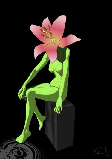 Digitale Kunst getiteld "Blumenmädchen sitze…" door Promontart, Origineel Kunstwerk, Digitaal Schilderwerk