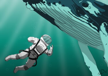 Arte digitale intitolato "Astronaut im Ocean" da Promontart, Opera d'arte originale, Pittura digitale