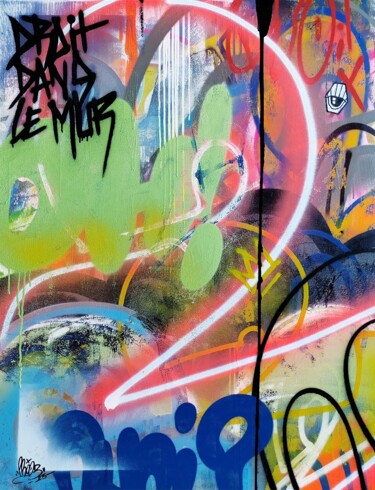 Painting titled "Droit dans le mur" by Prooz, Original Artwork, Spray paint Mounted on Wood Stretcher frame