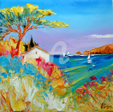 Painting titled "Littoral Phocéen" by Didier Prost, Original Artwork, Oil Mounted on Wood Stretcher frame