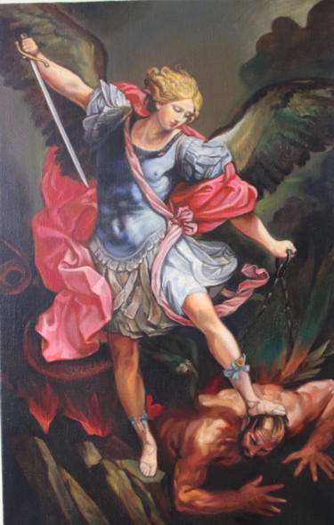 Painting titled "angel michael winner" by Gennadiy Protsko, Original Artwork, Oil