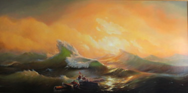 Painting titled "ninth wave" by Gennadiy Protsko, Original Artwork, Oil