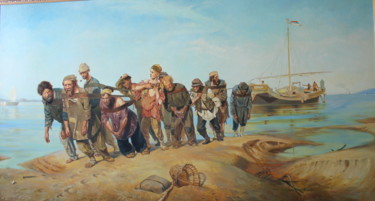 Malarstwo zatytułowany „barge haulers” autorstwa Gennadiy Protsko, Oryginalna praca, Olej