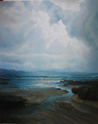 Painting titled "sea" by Gennadiy Protsko, Original Artwork, Oil