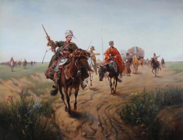 Painting titled "Cossacks on Sichi" by Gennadiy Protsko, Original Artwork, Oil
