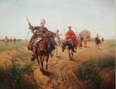 Peinture intitulée "Cossacks on Sichi" par Gennadiy Protsko, Œuvre d'art originale, Huile