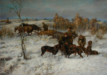 Painting titled "hunting" by Gennadiy Protsko, Original Artwork, Oil