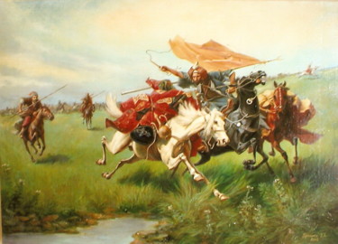 Painting titled "chase" by Gennadiy Protsko, Original Artwork, Oil