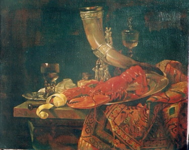Painting titled "dinner" by Gennadiy Protsko, Original Artwork, Oil
