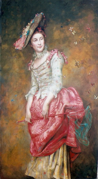Painting titled "fashionista" by Gennadiy Protsko, Original Artwork, Oil