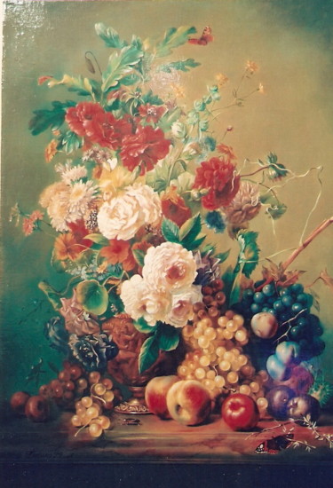 Painting titled "flowers and fruits" by Gennadiy Protsko, Original Artwork, Oil